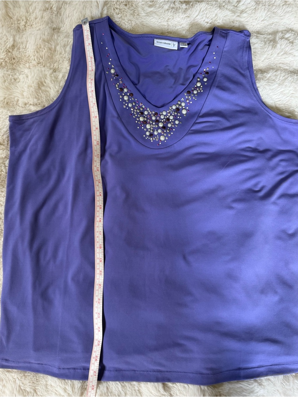 Sleeveless Embellished V-Neck Women's Top - Purple - Picture 5 of 7
